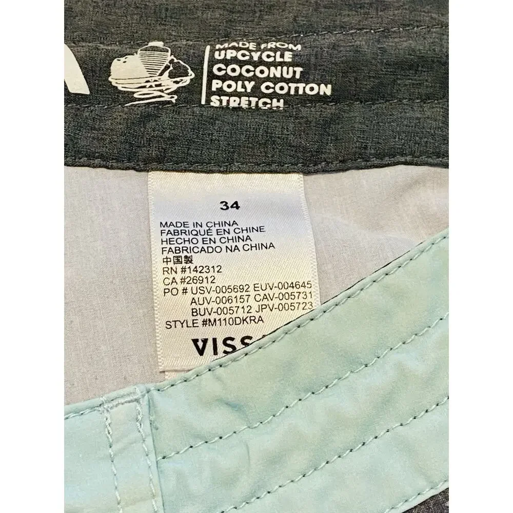 Vissla Mens Geometric Board Shorts Teal Charcoal Upcycled Coconut Stretch 34